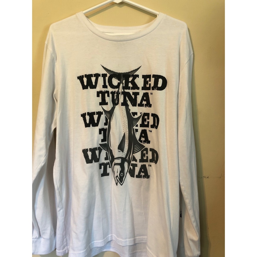 Wicked Tuna Long Sleeve Graphic T-Shirt Mens XL White National Geo Fishing